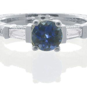 10K White Gold Baguette Diamond and  Sapphire ring